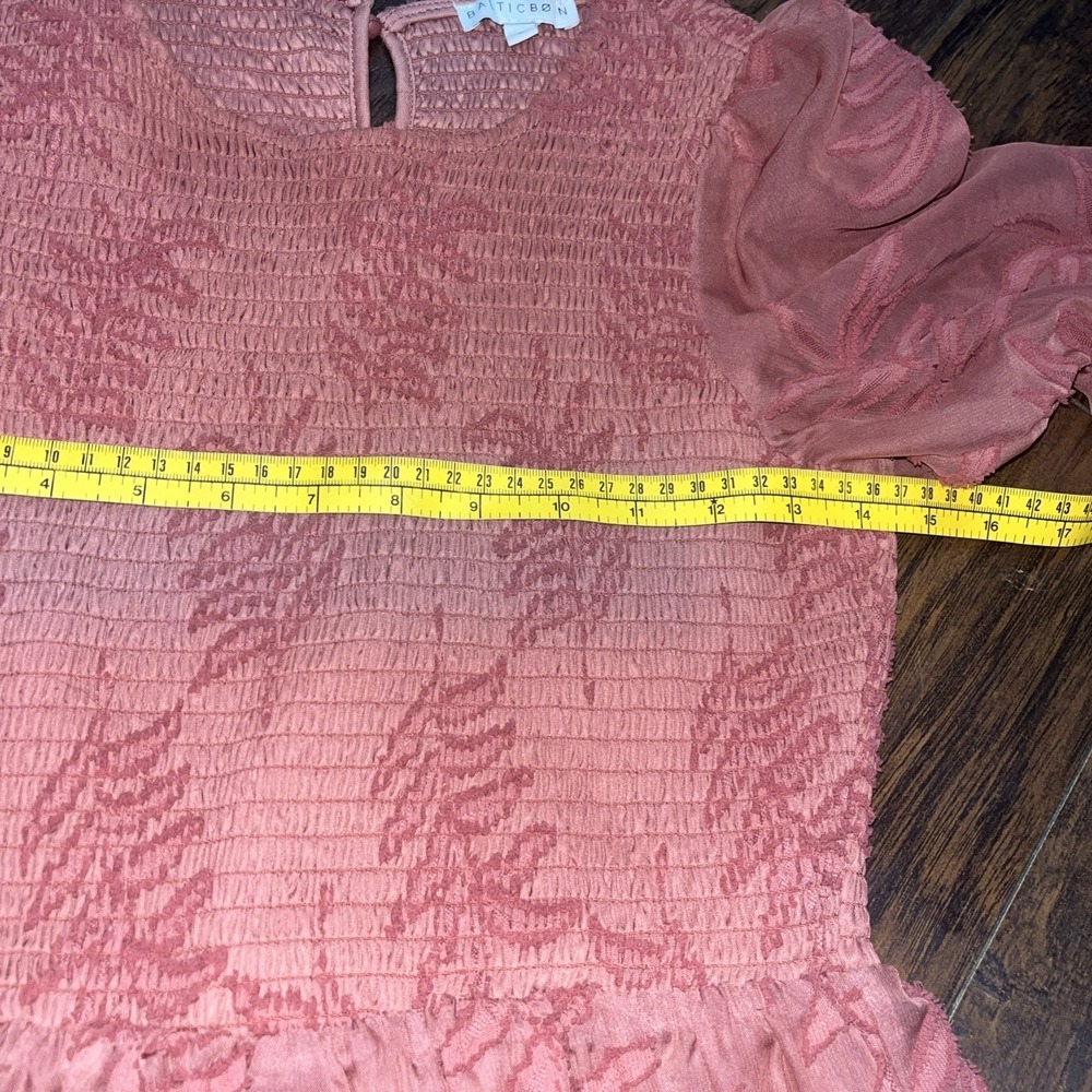 Baltic Born Dusty Rose Smocked Midi Dress Puff Sleeve Tiered Women's Size Small - Picture 7 of 9